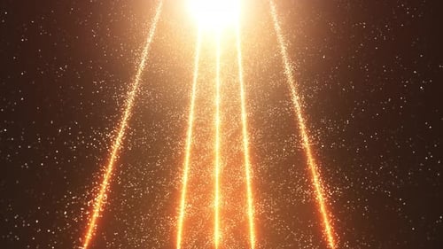 Shimmering Golden Light Beams with Sparkling Particles Background