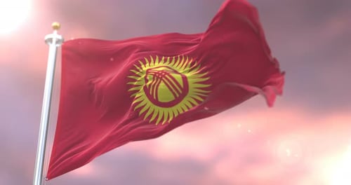 Kyrgyzstan National Flag Waving in Realistic Fabric Motion