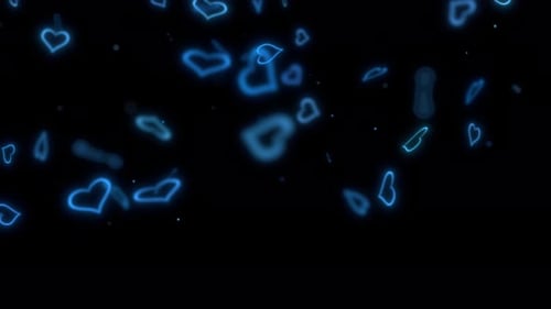 Neon Blue Glowing Hearts Motion Background