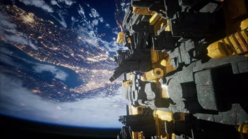 Spaceship with View on Space and Planet Earth