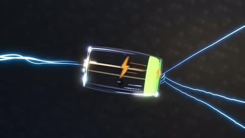 Battery charging process. Power level showed as green cells in increasing. 4K