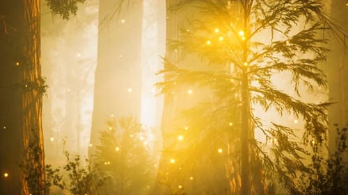 Luces fantásticas de luciérnagas en el bosque mágico