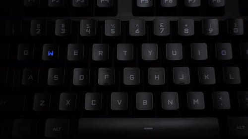 Illuminated Computer Keyboard Keys Typing Close Up