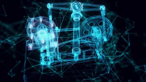 Steam Engine With Horizontal Beam And Centrifugal Pump Hologram Close Up 4k