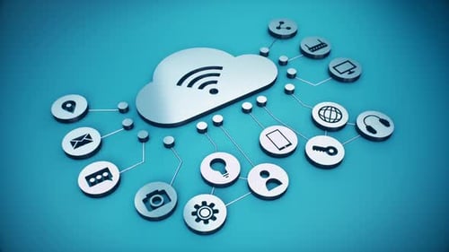 Animated Cloud Network Connecting Digital Service Icons