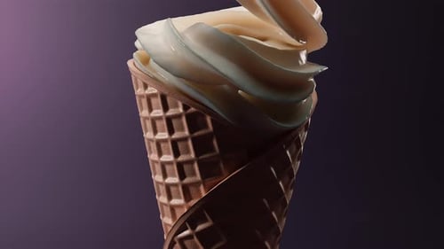 Realistic Vanilla Ice Cream Swirl Filling a Waffle Cone Animation