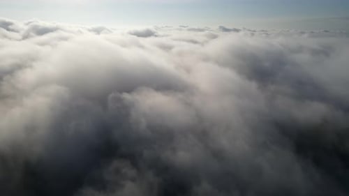 Drone view fly over morning sunshine low cloud