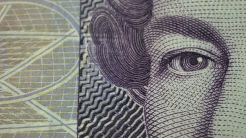 Fifty British Pound Paper Banknote in Close Up Macro View Dolly Shot