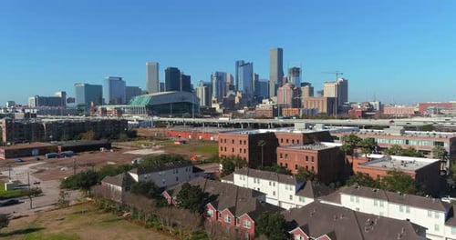Aerial view of downtown Houston and surrounding landscape