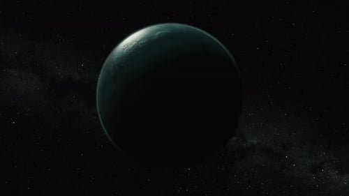 Rotating Futuristic Planet in Starfield Background