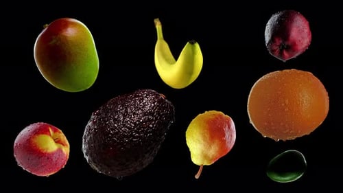 Fresh Assorted Fruits on a Black Background