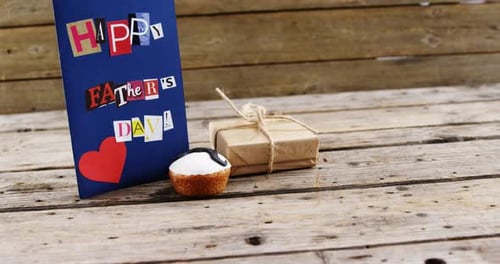 Charming Fathers Day Card with Gift and Cupcake