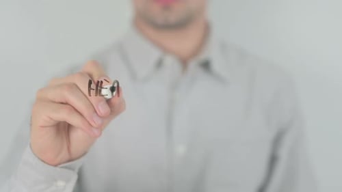 Engineer System Man Writing on Transparent Screen