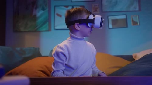 Boy Enjoys Virtual Reality Gaming at Home