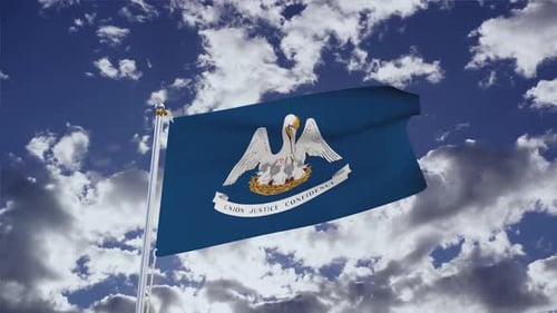 Waving Louisiana State Flag with Cloudy Sky Background