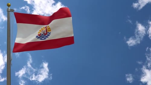 French Polynesia Flag Waving in Blue Sky