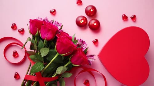 Romantic Roses Bouquet with Candles and Heart Box