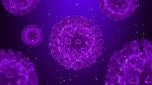 Glowing Purple Virus Cells Rotation for Medical Backgrounds