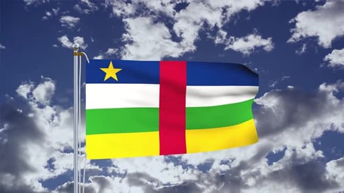 Central African Republic Flag Waving in Realistic Cloudy Sky