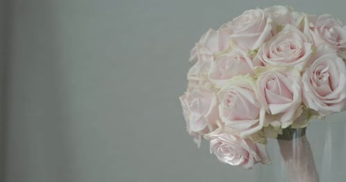 Light Pink Roses Bridal Bouquet in Glass Vase