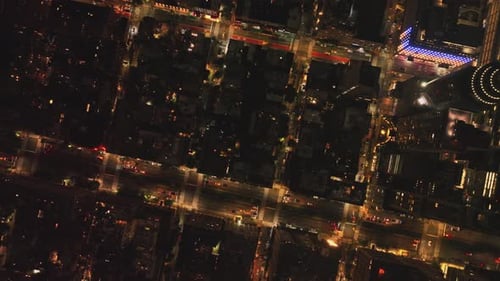 Aerial Birds Eye View of City at Night
