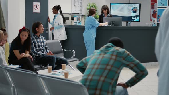 Busy Hospital Reception Lobby with Diverse Patients to Attend Checkup ...