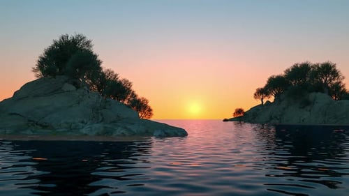 Mediterrane Felsen im Meer mit darauf wachsenden Olivenbäumen