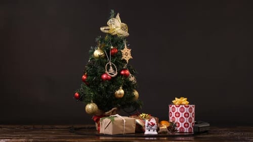 Toy train around the Christmas tree