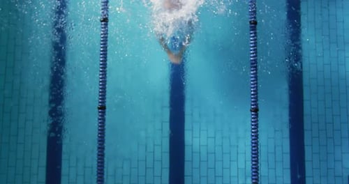 Swimmer training in a swimming pool