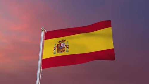Realistic Waving Spain National Flag Animation on a Flagpole