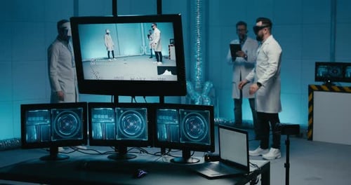 Scientists Exploring Virtual Reality in High Tech Laboratory