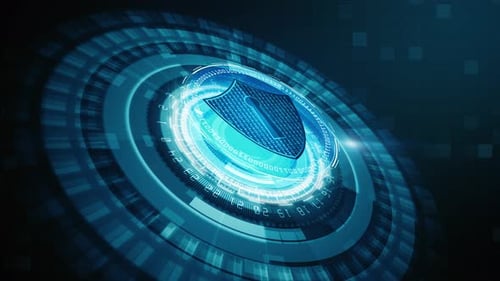 Futuristic Digital Security Shield with Binary Code Animation