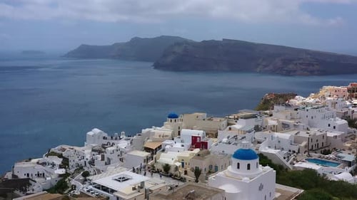 Aerial view of Oia town on Santorini island