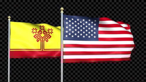 USA and Chuvashia Flags Waving Together in Realistic Animation