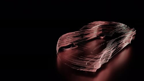 Futuristic Digital Car Blueprint Rotation with Glowing Lines