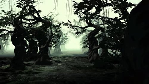 Eerie Dark Forest Path Loop Background Animation