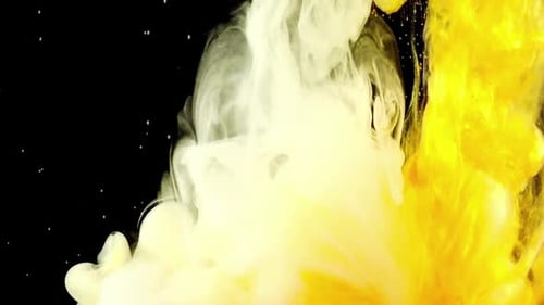 Abstract White and Yellow Paint Mixing Fluidly