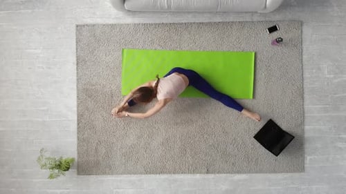Woman Training At Home. Top View