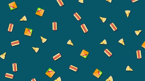 Falling Flat Design Food Pattern: Seamless Loop Animated Background