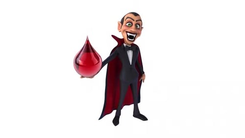 Animated 3D Cartoon Vampire Character with Blood Drop