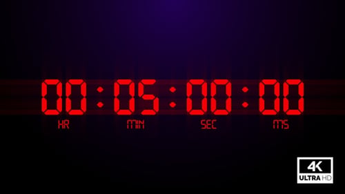 Digital Negative Countdown Five Minutes to Zero Seconds Red