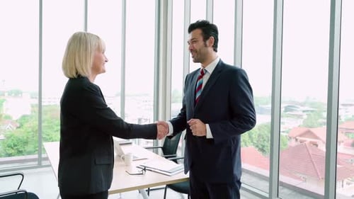 Business People Handshake with Friend at Office