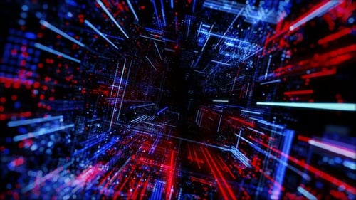 Abstract digital virtual city with technology and connection. 3D render 4K loop