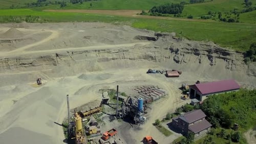 Low Level Flying Over the Forest and the Field, Mountains. Over Sand Quarry, Where the Production