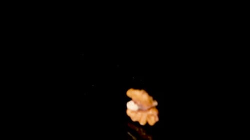 Walnut on Black Background in Close Up