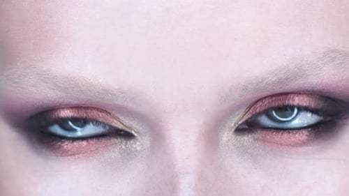 Colorful Makeup on a Fashionable Face Close Up