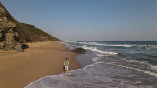 Walking Beach Aerial Drone View