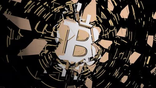 3D Bitcoin Logo Reveal with Shattering Metallic Effect