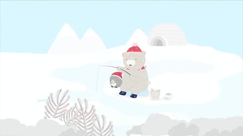 Cute Polar Bear and Seal Ice Fishing Winter Animation