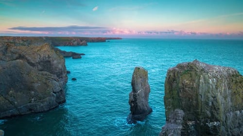 Loopable Video of Cliffs on Coastline at Sunset, Wales
